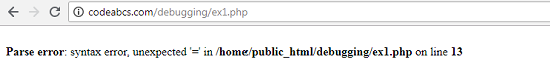image of php file with errors in it