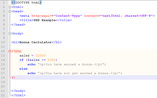 image of php file with errors in it