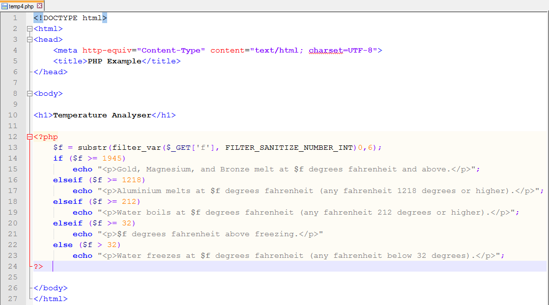 image of php file with errors in it